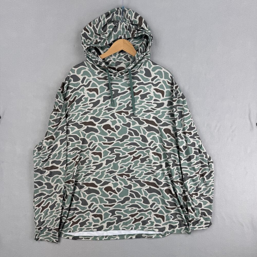 Burlebo Hoodie Mens 2XL Green Camo Lightweight Stretch Pullover Outdoor